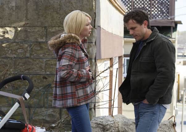 This image released by Roadside Attractions and Amazon Studios shows Michelle Williams, left, and Casey Affleck in a scene from "Manchester By The Sea." Williams was nominated for a Golden Globe award for best supporting actress for her role in the film on Monday, Dec. 12, 2016. The 74th Golden Globe Awards ceremony will be broadcast on Jan. 8, on NBC. (Claire Folger/Roadside Attractions and Amazon Studios via AP)