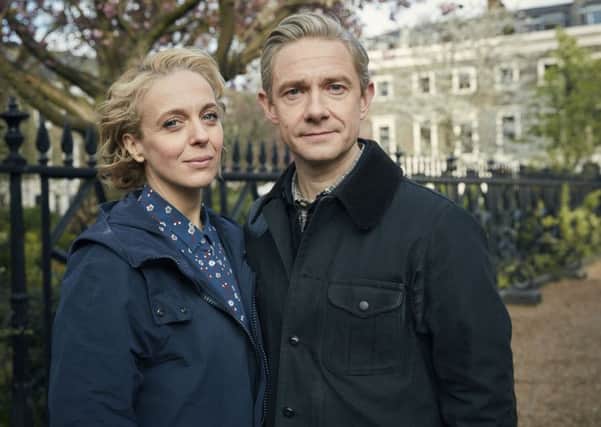 Amanda Abbington and Martin Freeman play husband and wife John and Mary Watson in Sherlock, which is back on BBC1 on Sunday nights. The couple announced their real-life split last month, saying that is "very amicable" and showing all couples, married or not, that it is possible to achieve a discreet, dignified and friendly separation. Picture courtesy of the BBC.