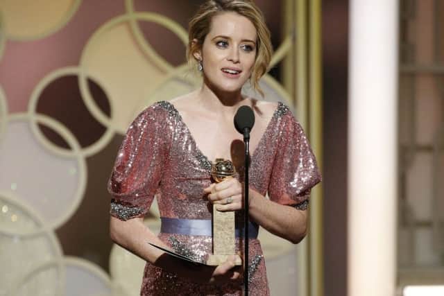 Claire Foy with the award for best actress in a TV series drama for "The Crown"