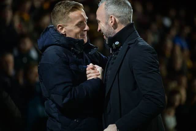 Garry Monk and Sean Derry exchange pleasantries before kick off.  Picture: Bruce Rollinson