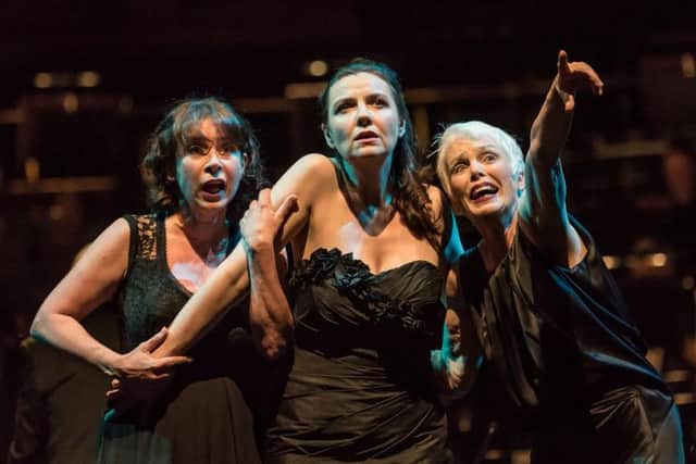 Gotterdammerung by by Wagner. 
Opera North; at 
Leeds Town HallL
left to righ Heather Shipp, Lee Bisset and Fiona Kimm
Picture: CLIVE BARDA/ ArenaPAL