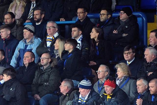 Andrea Radrizzani, back row middle, alongside new Leeds director Andre Tegner, back row right, during United's 2-0 defeat to Newcastle in November.