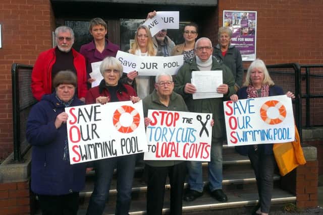 Protesters gather at Castleford swimming pool.