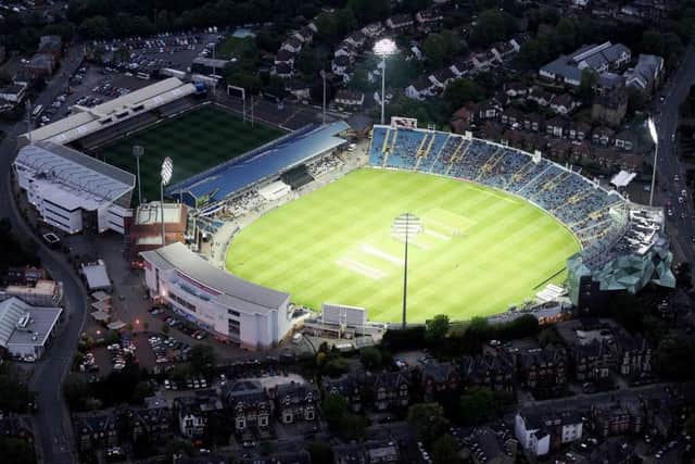 Picture by Alex Whitehead/SWpix.com. An aerial view of Headingley stadium during the first floodlit match.