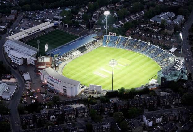 Picture by Alex Whitehead/SWpix.com.  An aerial view of Headingley stadium during the first floodlit match.