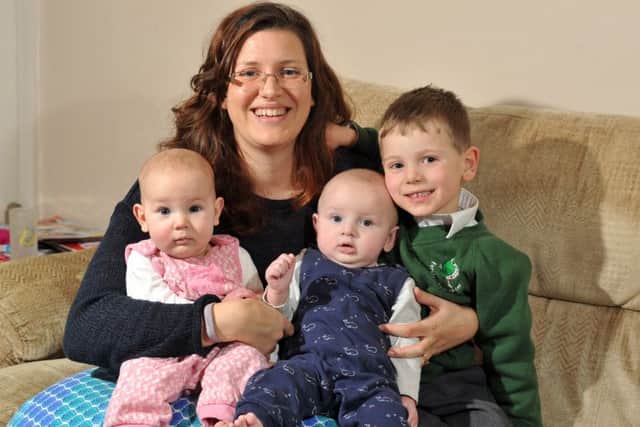ALL TOGETHER NOW: Dianne Green from Farsley, Leeds, who underwent IVF treatment, with her son William and twins Sophie and Charlie.