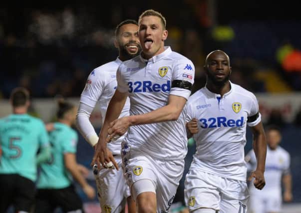 Chris Wood celebrates his winning goal against Derby County.
 Picture: Bruce Rollinson