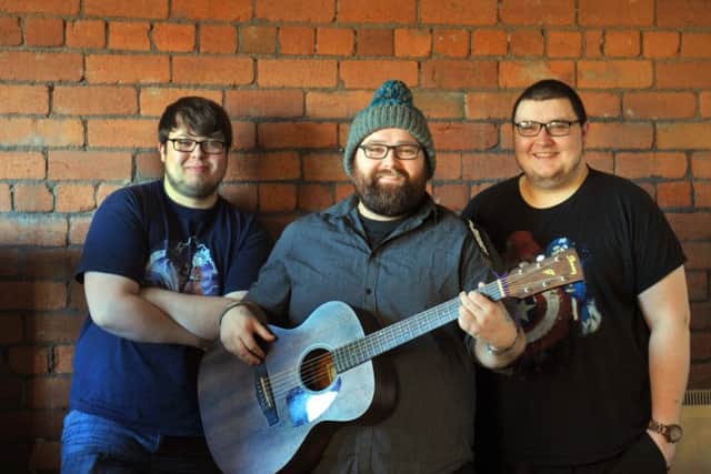 140116   Three friends who are to raise money for the homeless with a 24 hour 'Karaokethon' pictured in Bradford, l to r.. Paul Lonsdale, Darren Rogers and Ash Inhaster .