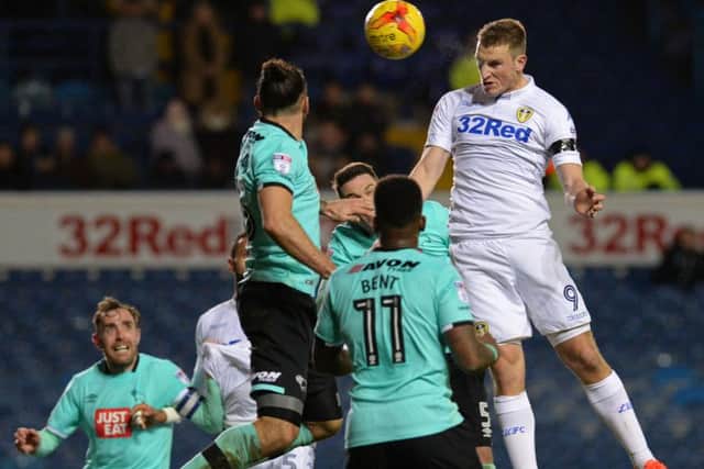 Chris Wood heads in against Derby County.
