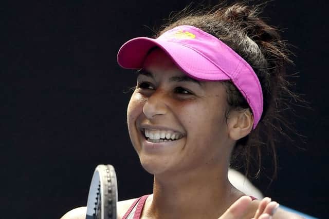Heather Watson celebrates defeating home favourite Samantha Stosur.