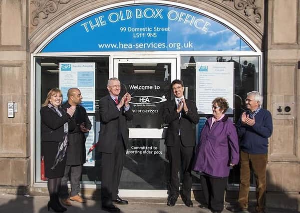 Cutting the ribbon at HEA's new office. From left: Elissa Newman, HEA chief executive officer, Coun Adam Ogilvie,
Hilary Benn MP, Richard Fearon, society's chief commercial officer, Coun Angela Gabriel, and John England, chairman of HEA.