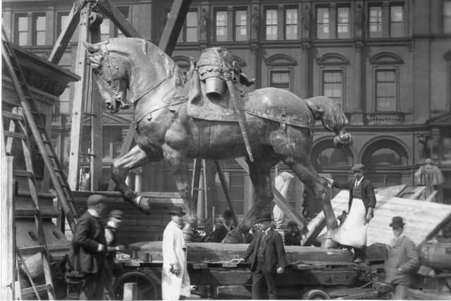 The Black Prince statue being assembled in 1903.