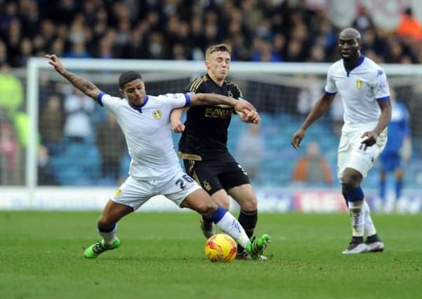 WE MEET AGAIN: Leeds United's Liam Birdcutt tackles Nottingham Forest's Ben Osborn in last season's clash at Elland Road. Picture: James Hardisty.