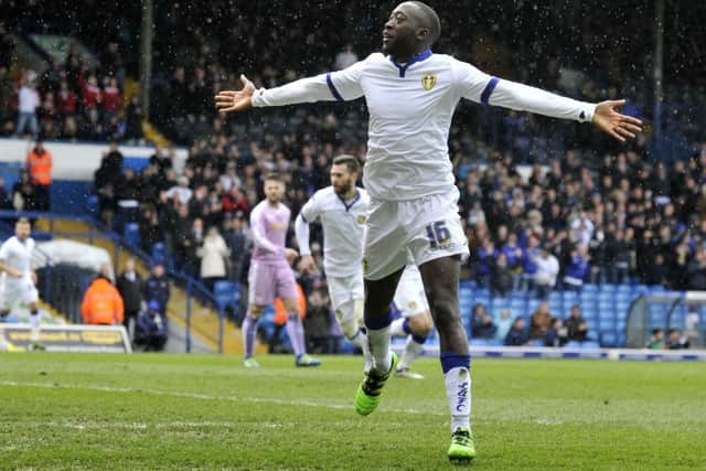 Toumani Diagouraga celebrates scoring Leeds' equaliser. 
  Picture: Bruce Rollinson.