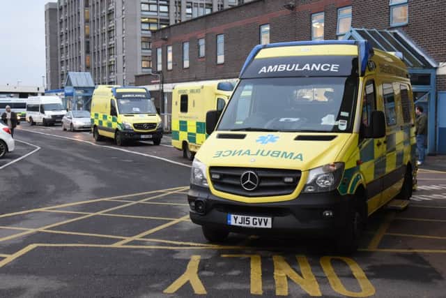 Ambulances parked outside hospital
