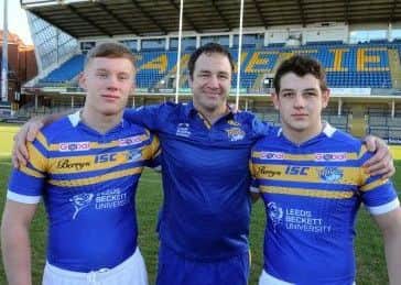 Academy head coach Adrian Morley with Dan Waite-Pullan and Ellis Nuttall.