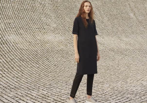 THE WORK TUNIC: Clean knit shift dress, Â£129; precision stitch jersey trousers Â£98. Both at Jigsaw.