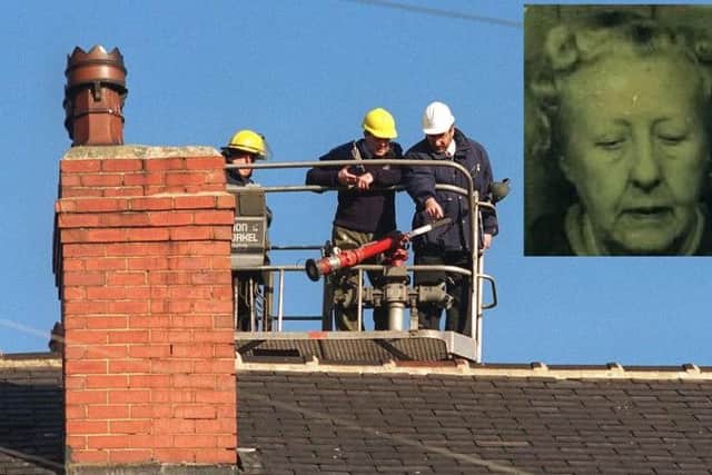 INVESTIGATION: Police examine the roof of Isabelle Grays home; inset, a Crimewatch reconstruction.
