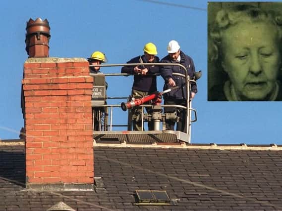 INVESTIGATION: Police examine the roof of Isabelle Grays home; inset, a Crimewatch reconstruction.