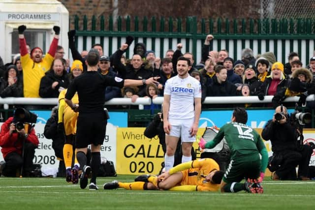Referee Stuart Attwell points to the spot. PIC: Jonathan Gawthorpe