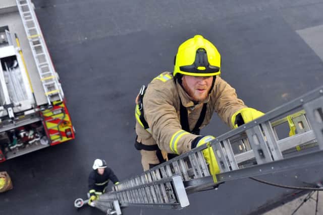 31 January 2017 .......    West Yorkshire Fire and Rescue Service invites YEP reporter Joseph Keith to try being a firefighter for the day at their HQ in Birkenshaw. Picture Tony Johnson