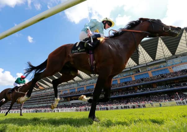 Arab Spring, ridden by Ryan Moore, on their way to victory in Duke of Edinburgh Stakes back in 2014.