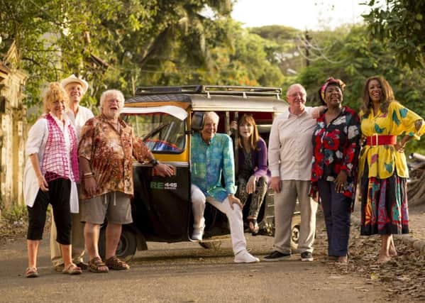 TUT-TUT MEETS TUKTUK: From left, Amanda Barrie, Paul Nicholas, Bill Oddie, Lionel Blair, Dr Miriam Stoppard, Rustie Lee, Dennis Taylor and Sheila Ferguson in the new series of The Real Marigold Hotel.