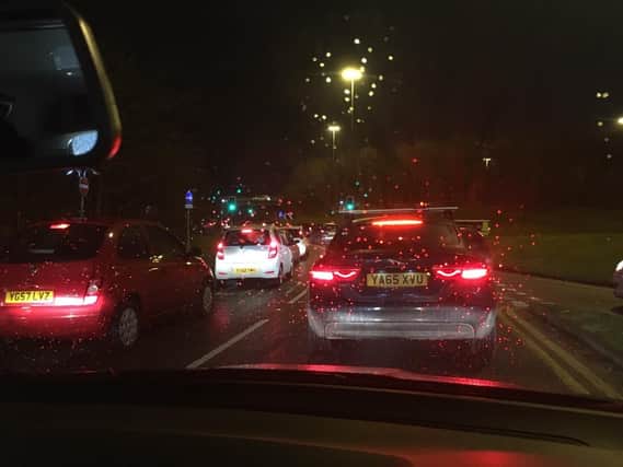 The scene on the roads in Leeds tonight is captured by one frustrated driver.