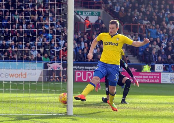 5 February 2017......   Huddersfield Town v Leeds United.  Chris Wood scores his first half equaliser for Leeds. Picture Tony Johnson.