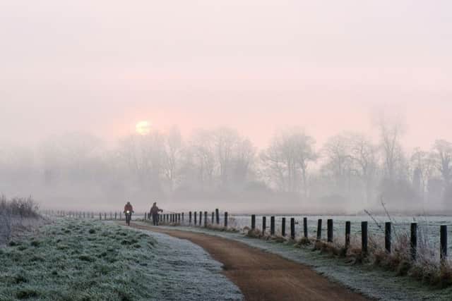 The scene this morning, as snow flurries are forecast to arrive from the east