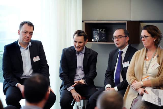 A panel of industry experts gather at PricewaterhouseCoopers in Leeds to discuss likely trends in retailing in 2017. From left, Dan Stott (Data & Analytics), Rob McWilliam (Innovation), Tom Woodham (Logistics) and Madeleine Thomson (Total REtail).27th January 2017.Picture : Jonathan Gawthorpe