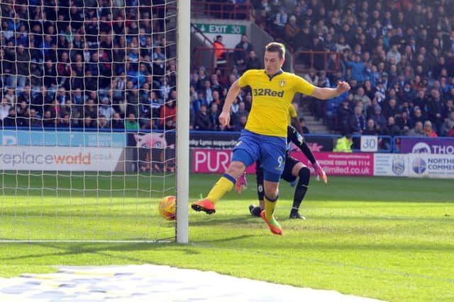 Chris Wood scores his first half equaliser for Leeds. (Picture: Tony Johnson)