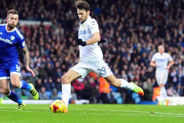 HOME DEBUT: Alfonso Pedraza goes on the attack for Leeds United.