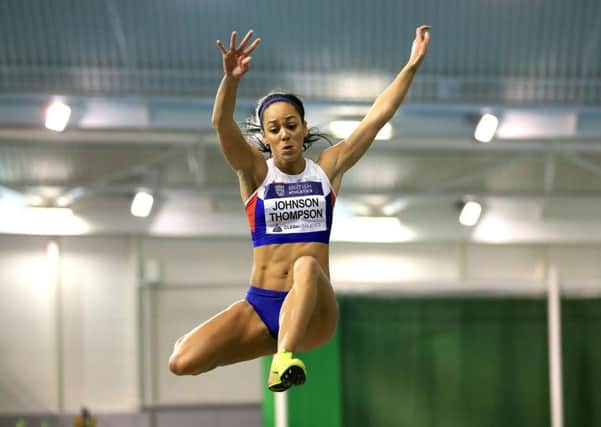 Katarina Johnson-Thompson in action in the women's long jump at Sheffield.
