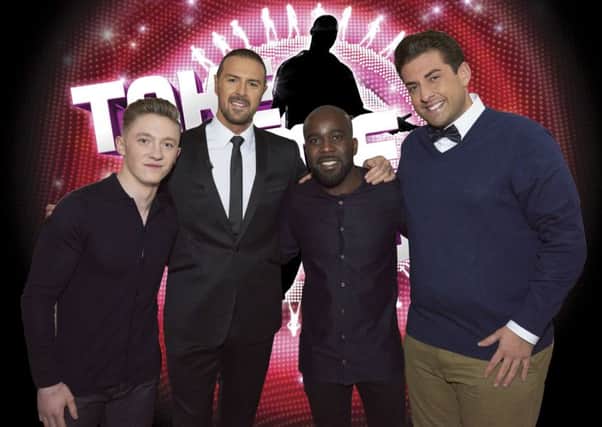 CUPID: Nile, left, with Paddy McGuinness, TOWIEs Arg and KISS Breakfast host Melvin Odoom.
