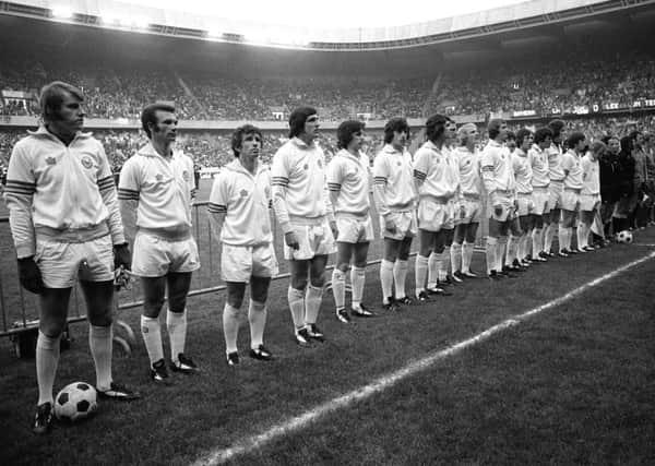 Leeds United line up before the 1975 European Cup final in Paris.