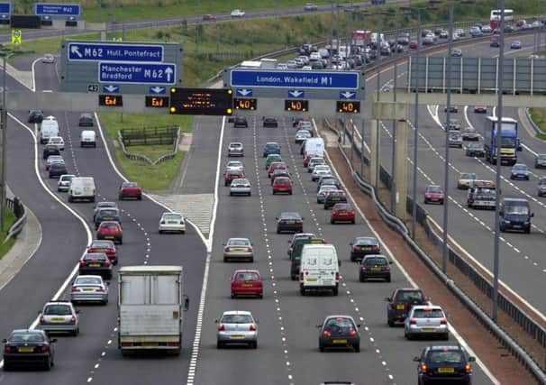 Queueing traffic on the M1 leaving Leeds in the rush hour