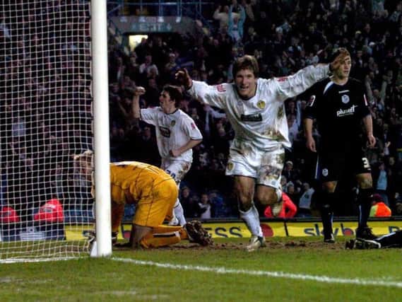 Richard Cresswell celebrates scoring past Sheffield Wednesda for Leeds United  in 2006