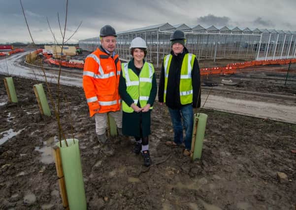 NEW: Site manager Jonathan Davis, Coun Lucinda Yeadon and landscape manager Paul Ackroyd.