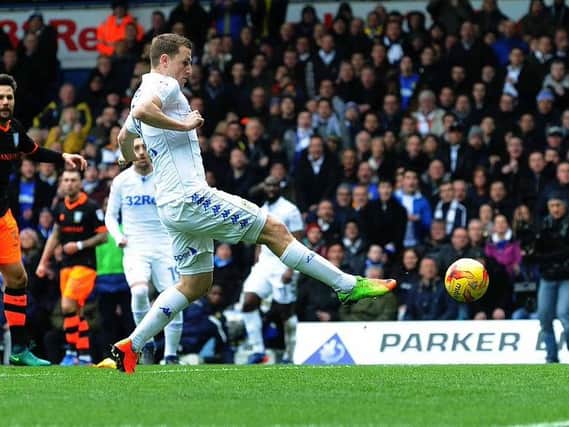 Chris Wood scores the only goal of the game for Leeds