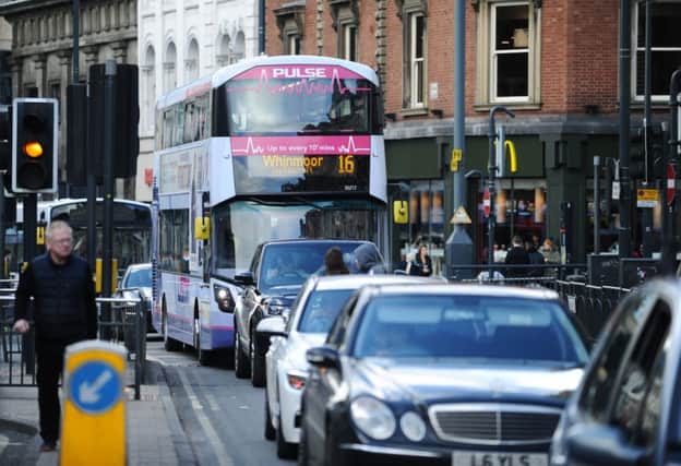 Buses on Boar Lane in Leeds City Centre.
24th Febuary 2016.
Picture : Jonathan Gawthorpe