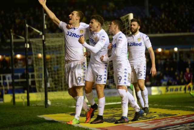 Chris Wood celebrates his second goal at Birmingham City.