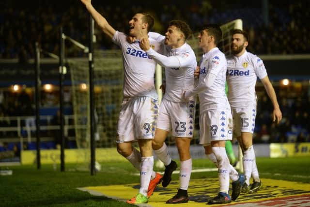 Chris Wood celebrates his seccond goal at St Andrews.  Picture: Bruce Rollinson