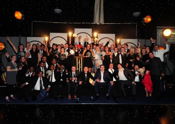 Oliver Awards, at Elland Road Pavilion, Leeds. All the winners take a bow. Picture by Simon Hulme