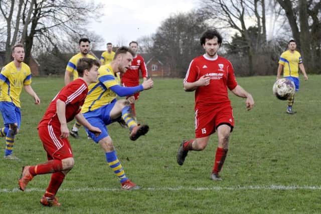 Shane Sowden scores for Drighlington against Shire. PIC: Steve Riding