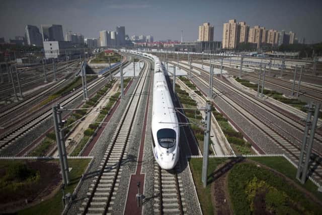 A high-speed train leaves Beijing for Shanghai during a test run on the Beijing-Shanghai high-speed railway