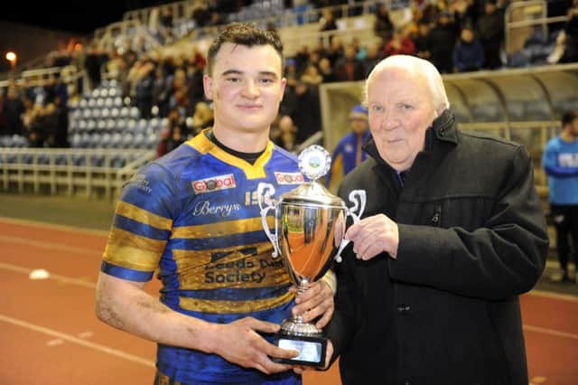 The late Harry Jepson with rising Leeds Rhinos star Jordan Lilley.