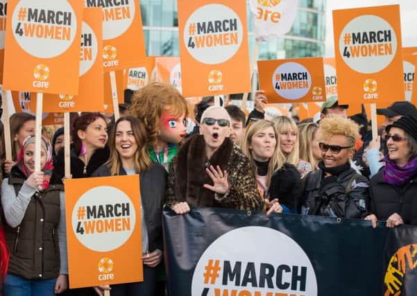 Mel C, Annie Lennox, and Emeli Sande , at the start of the March4Women event in London. Picture by Dominic Lipinski/PA Wire.