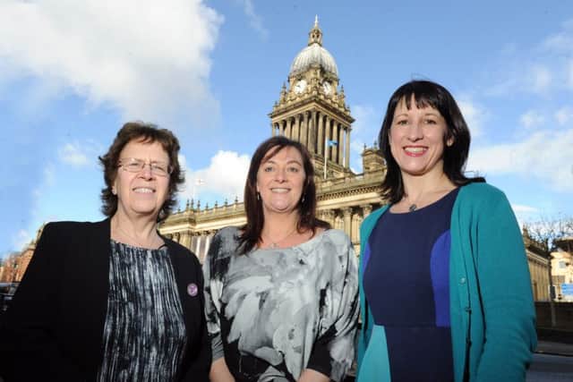Leeds women's statue storyCoun Judith Blake, Leader Leeds City Council , Hannah Thaxter, Editor, Yorkshire Evening Post and Rachel Reeves MP Leeds West   mon 6th march 2017