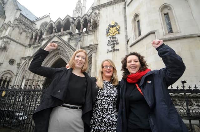 Campaigners outside the Royal Court of Justice, in London, after a successful legal challenge to the previous threat to Children's Heart Surgery in Leeds. Pictured (left to right) Lois Brown (Parent and Campainger), Sharon Cheng (From Save Our Surgery) and Dr Sara Matley (Director of Save of Surgery).